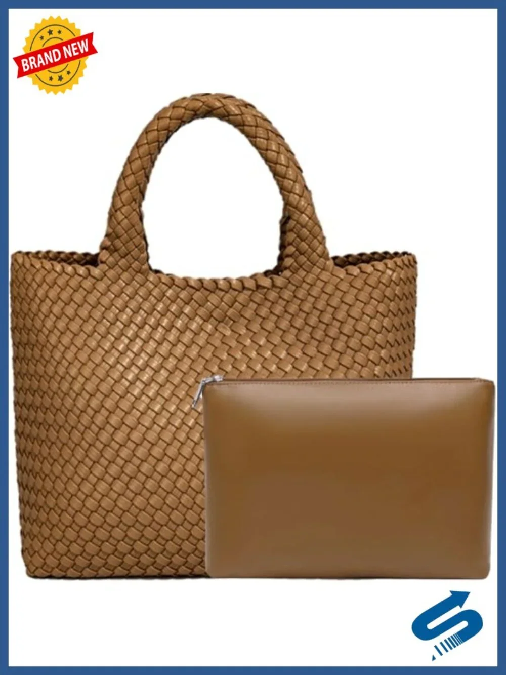Faux Leather Woven Tote Bag Large Capacity Shoulder Handbag Shopper Travel Purse